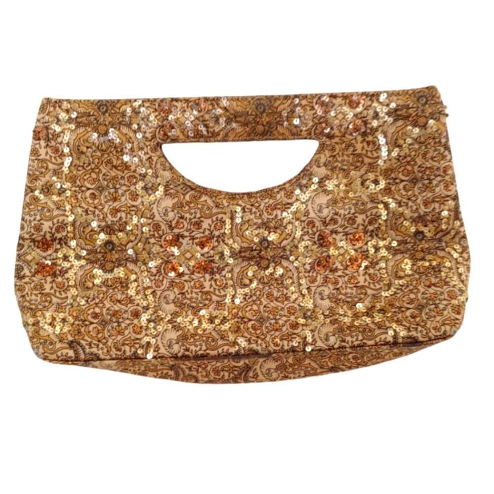 The Limited Women's Gold Bronze Paisley Sequin Clutch Party Purse